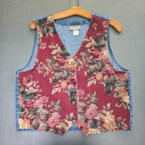 Vintage Stampede Women's Denim Vest Tapestry Front Size Large Made in USA